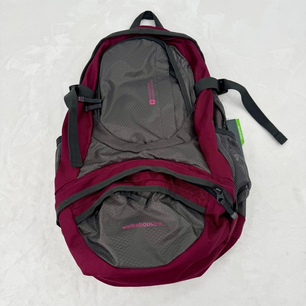 Mountain Warehouse Walkabout 30L Hiking Outdoor Backpack Burgundy Grey Air Back